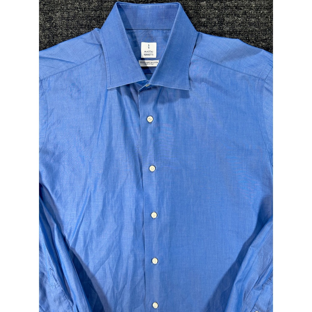 Mastai Ferretti Mens Blue Cotton Long Sleeve Dress Shirt Made in Italy Size 16.5